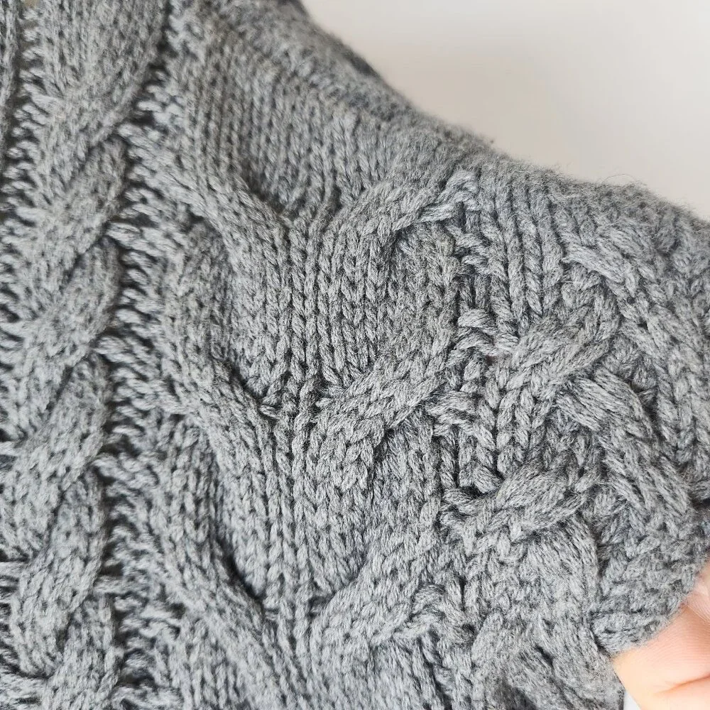 VINCE Cable-Knit Zip-Up Poncho Cape Sweater Side-Zipper Cotton Wool Cashmere